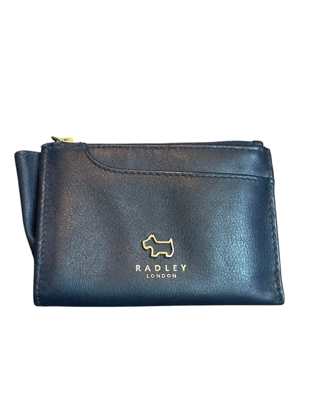RADLEY LONDON Dark Blue Leather Zip Card Wallet with Gold Dog Emblem